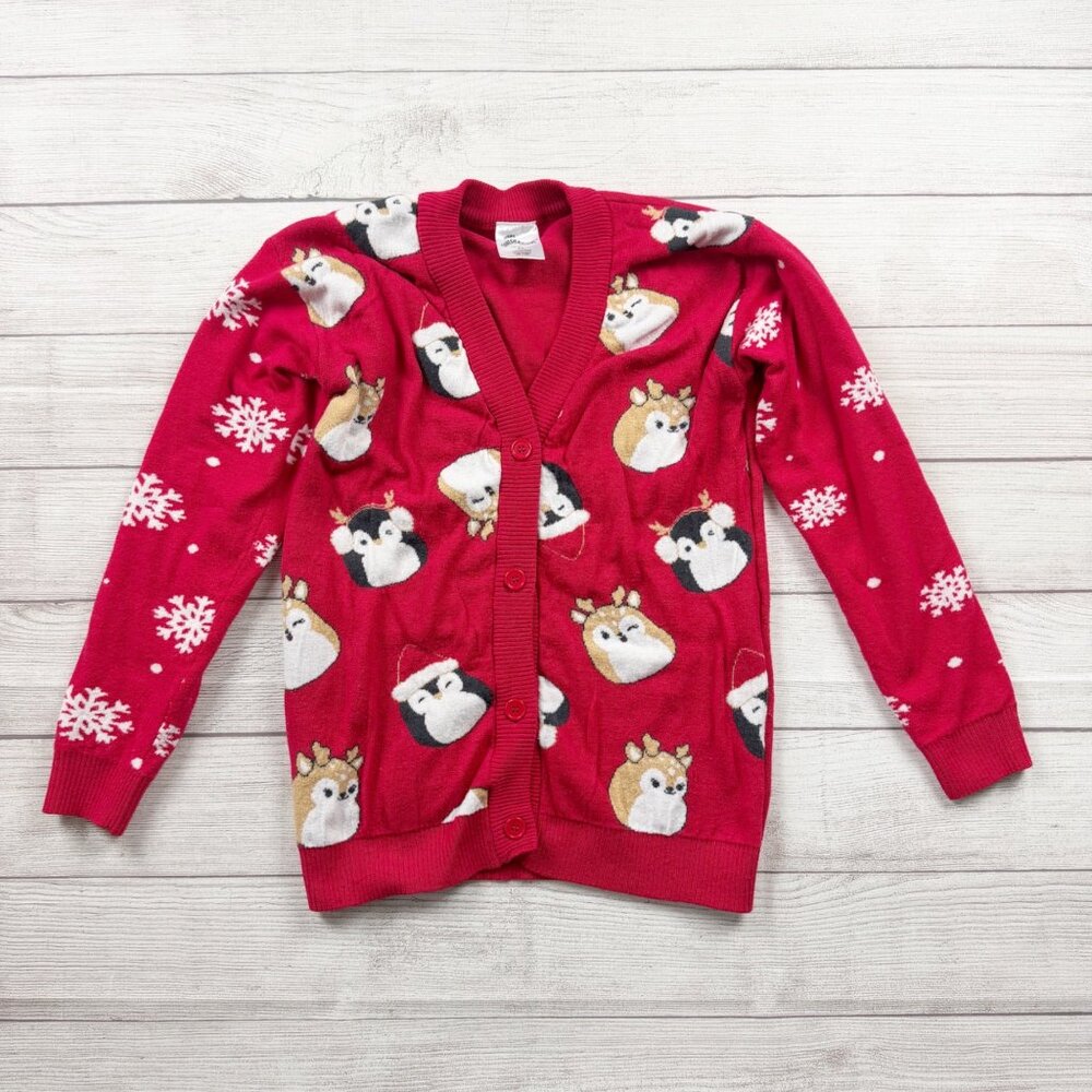 Squishmallows Kids Cardigan Red Holiday Button Up Sweater XL